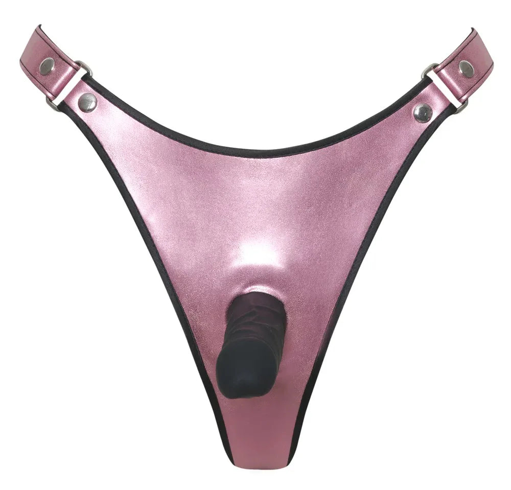 Bad Kitty - Dildo Thong - Pink Metallic - PU Leather | Bad Kitty - SIN&LACE | SIN&LACE