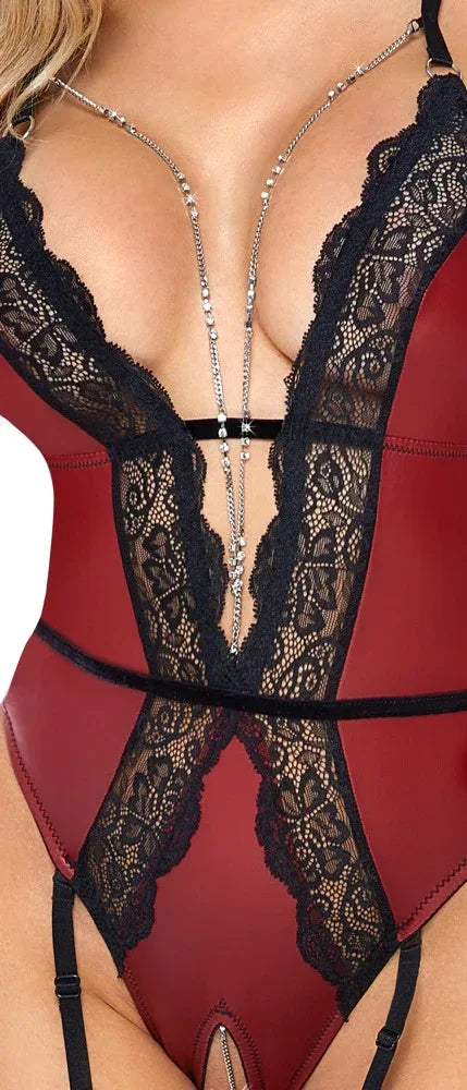 Abierta Fina - Red Lace Crotchless Body | Abierta Fina - SIN&LACE | SIN&LACE