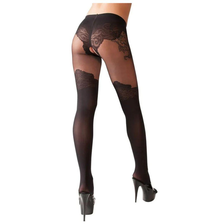 Crotchless panty zwart over knee Cottelli Legwear - Cottelli