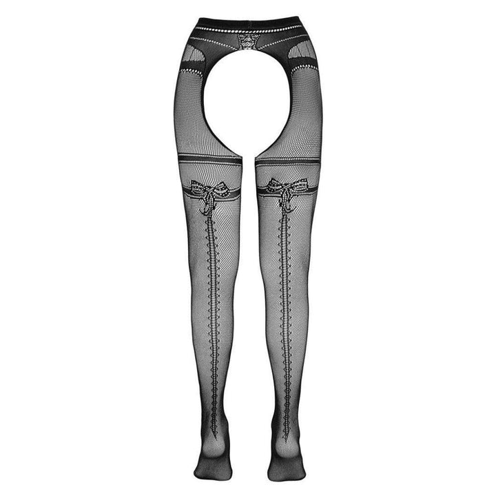 Crotchless visnet jarretelpanty zwart