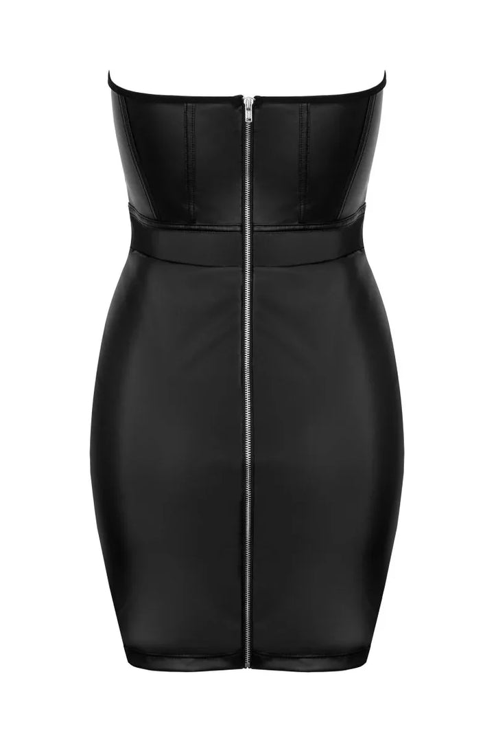 Verleidelijke strapless wetlook mini-jurk