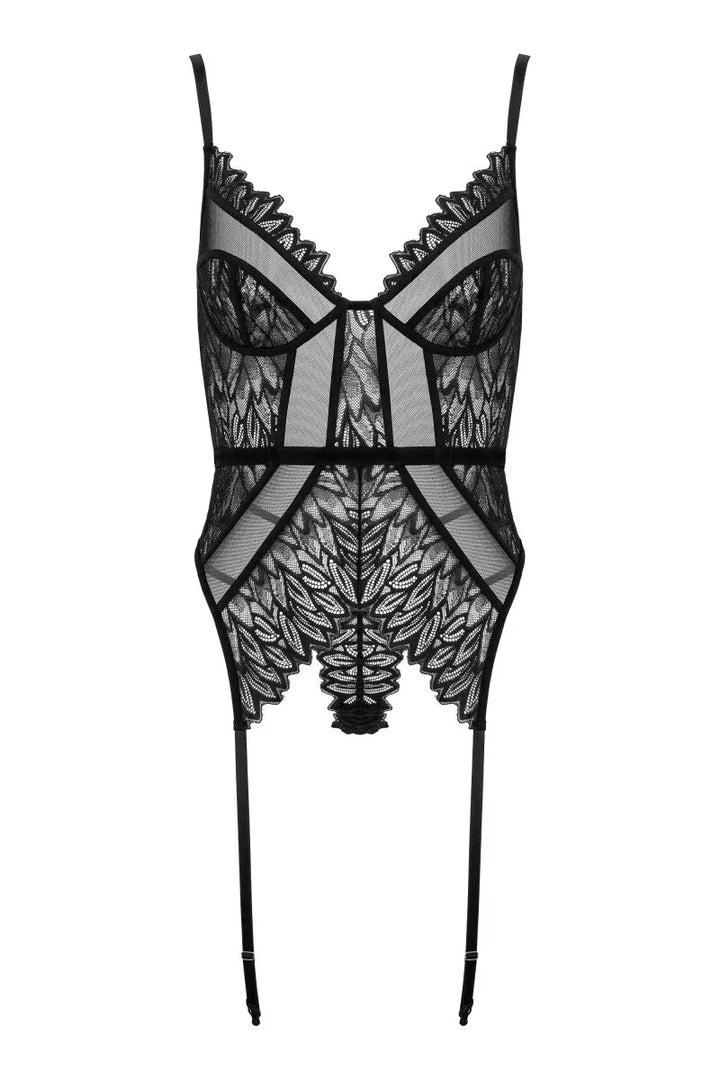 Zwarte mesh jarretelkorset