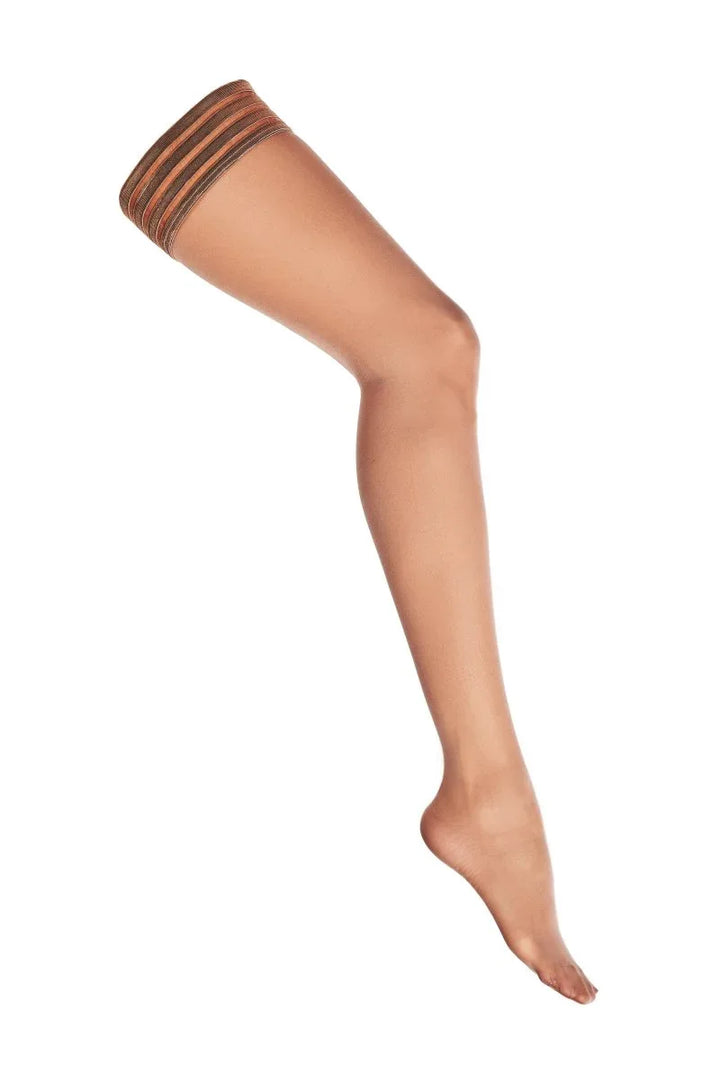 Hold-up visnetkousen met kant in beige