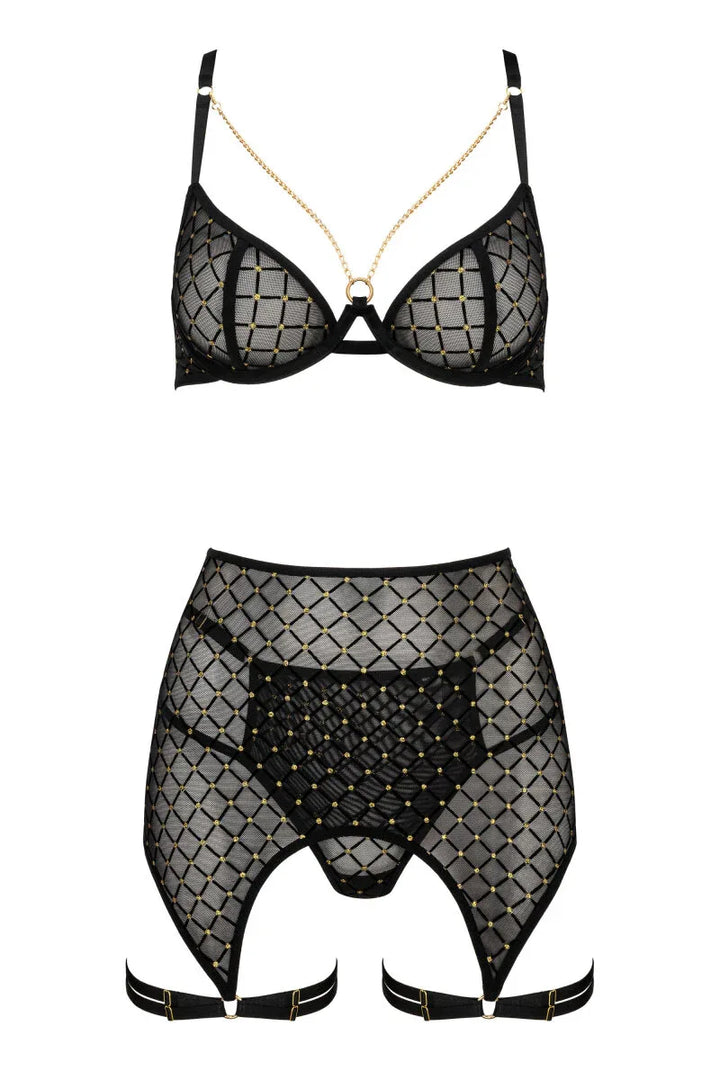Verleidelijke 3-delige lingerieset met gouden details