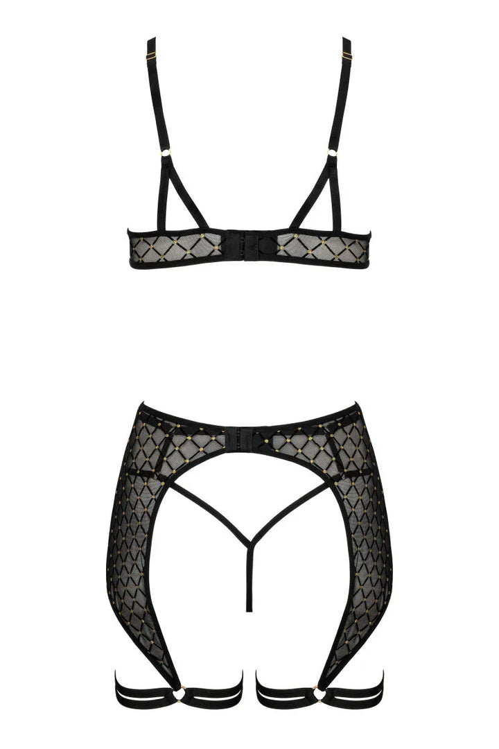 Verleidelijke 3-delige lingerieset met gouden details
