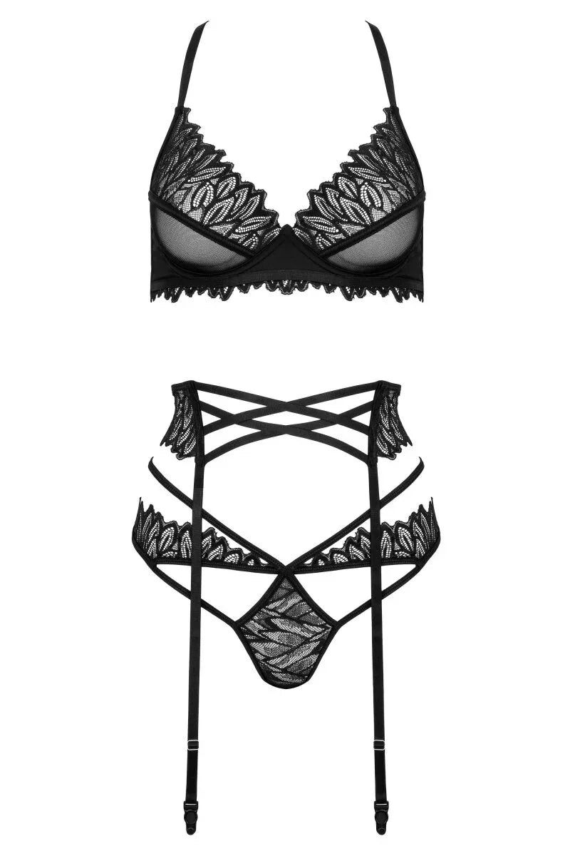 Zwart lingerieset met jarretelgordel 3-delig