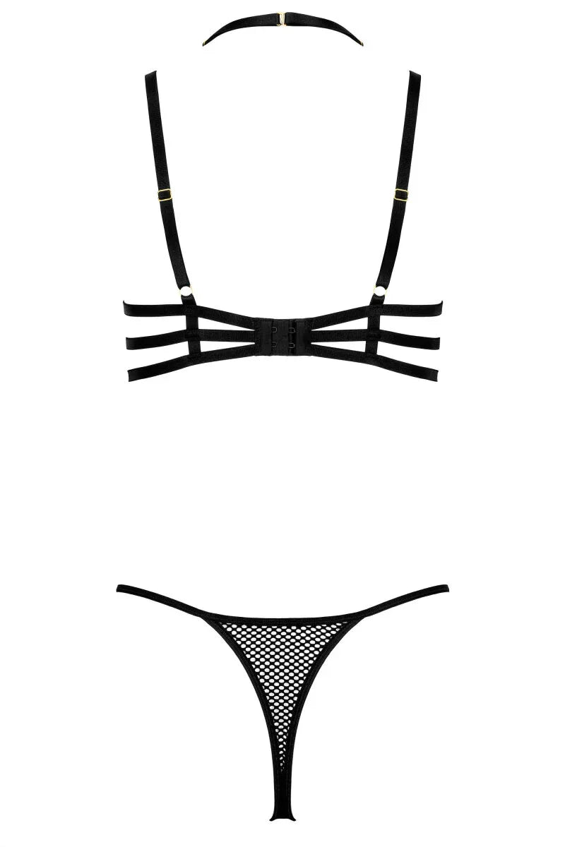 Mesh lingerieset met halterbh en string