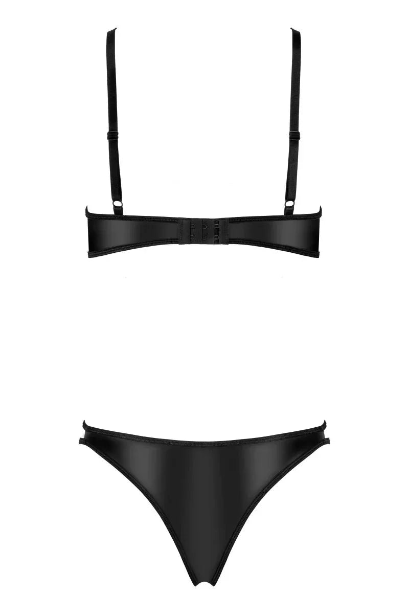 Wetlook en kanten open cup bh set